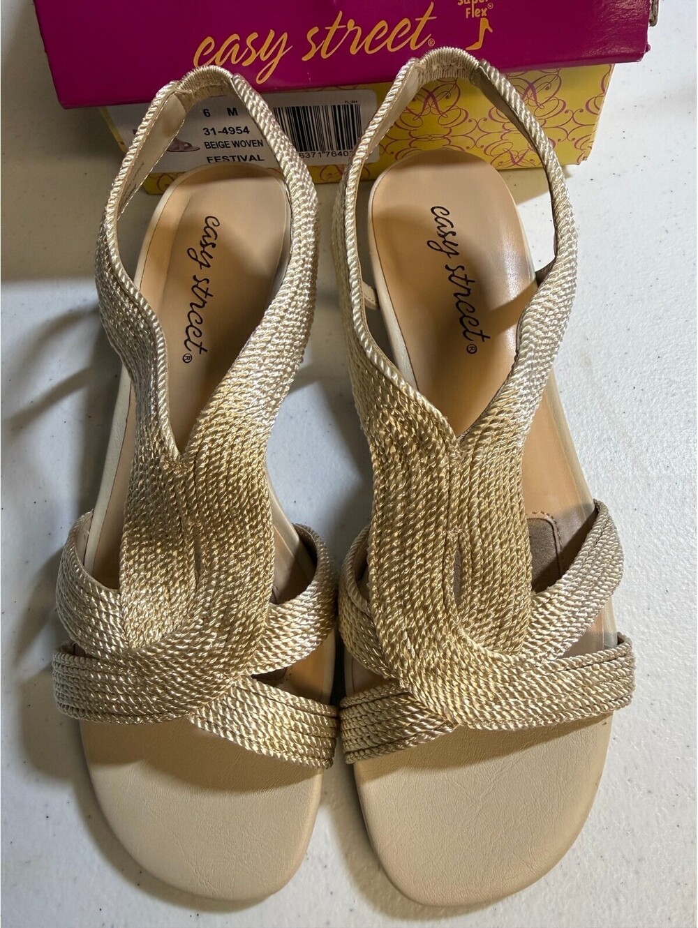 Easy Street Beige Woven Festival Slingback Sandals Size 6M